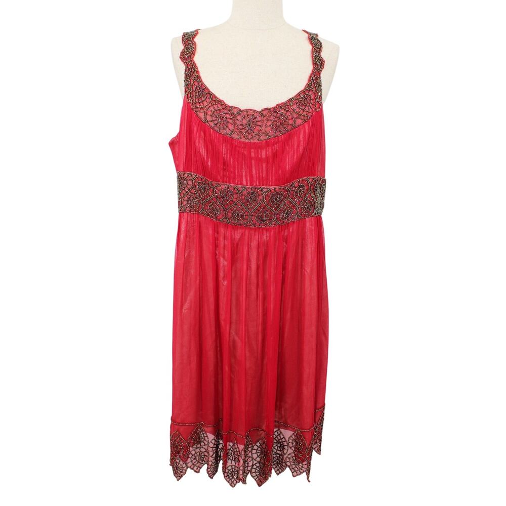 Adrianna Papell Silk Beaded Grecian Empire Red Dress Size 12 Altered